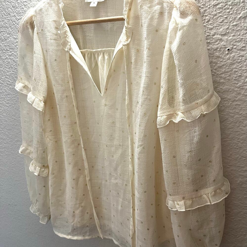 Blu Pepper Swiss Dot Ruffle Peasant Blouse Ivory Cream Cottagecore S Romantic - Picture 4 of 8